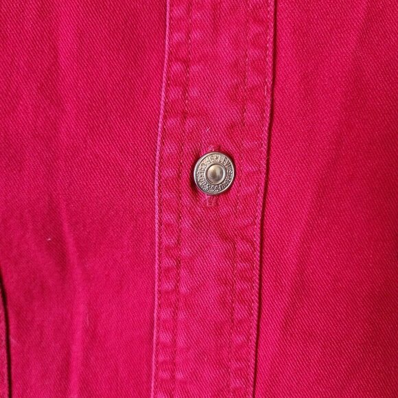 Levi's Jeans Red Denim Long Sleeve Metal Button Up Shirt Size XL Y2K 100% Cotton - Picture 7 of 12